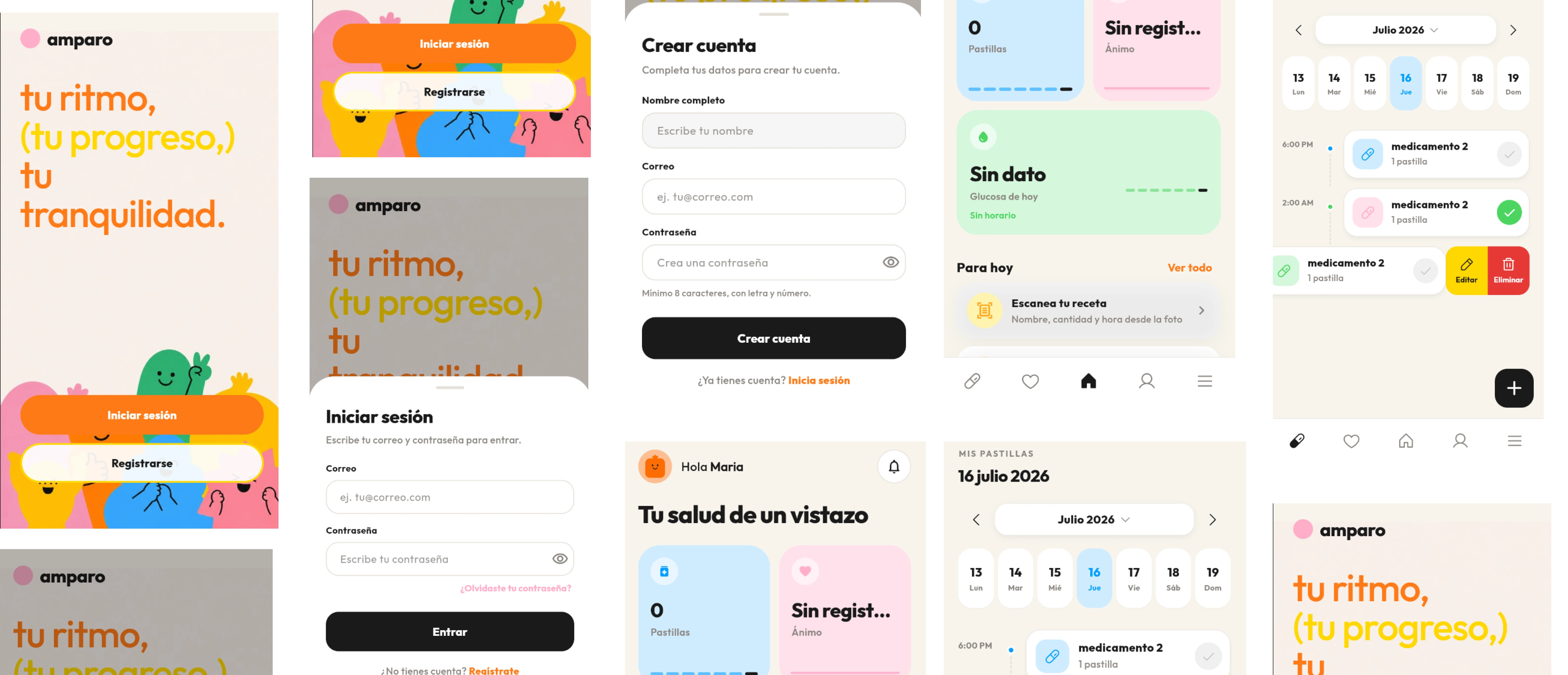 Vistas de la aplicación móvil Seguimiento de Salud