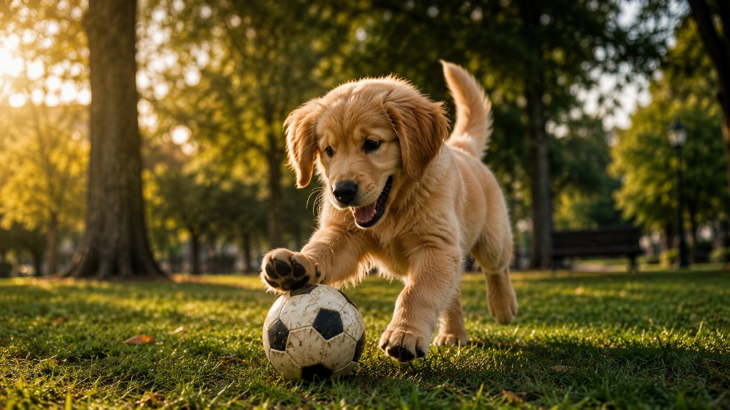 Cachorro jugando con una pelota en el parque